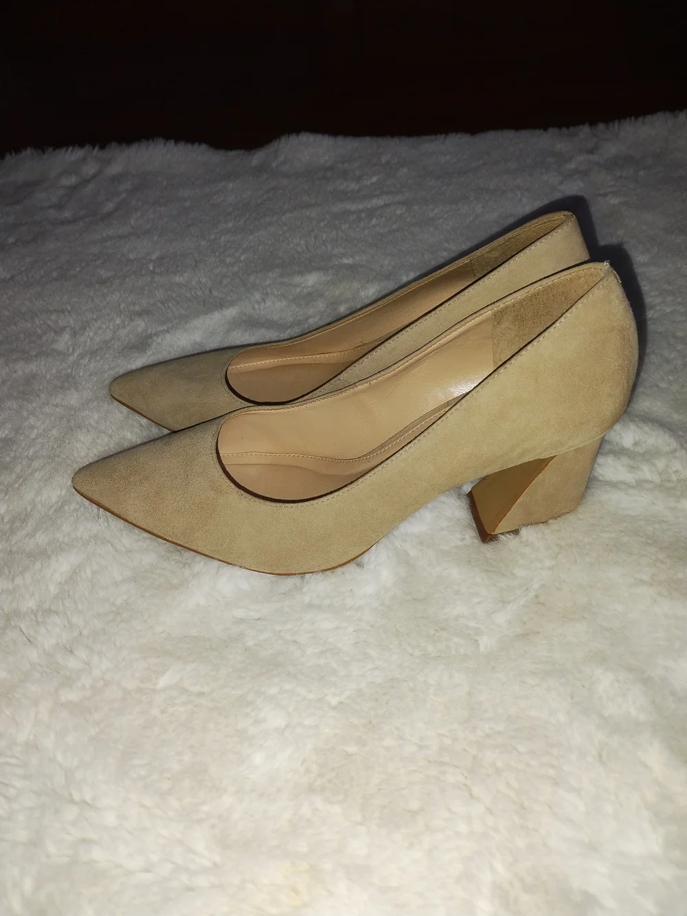 Vince Camuto Tan Suede Pointed Toe Block Heel Pumps